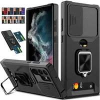 Armor Shockproof Case for Samsung Galaxy S25 Ultra Plus S24FE A16 A06 A55 Ring Stand Slide Camera Lens Card Solt Wallet Cover