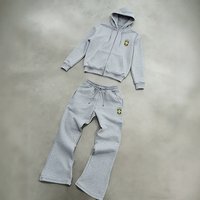 Imitation Badge Print Hoodie Zip up Sweatshirt Flared Sweatpants Two Piece Set Casual Sportswear
