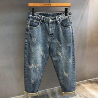 Clothing Retro Claw Print Jeans Korean Loose Straight Leg Pants Light Blue Washed Denim Stretch Mid Rise Casual Trousers