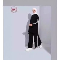 Vintage Autumn Muslim Women's Outfit – High Waist Wide Leg Pants & Top Set (Flowy, Modest, Polyester-Spandex, Elegant Casual)