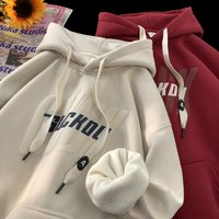  Thickened Hoodie Print Loose Fit Retro Streetwear Pullover & 