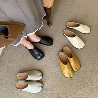Chic Tabi Split-Toe Mules For Women - Avant-Garde Leather Slip-On Flats, Elegant Indoor Outdoor Comfort Shoes