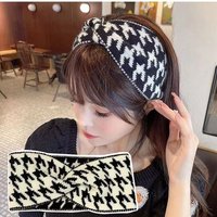 New ins retro houndstooth knitted wool headband autumn and winter wide edged sports hair band headband black and white hair accessories for women
