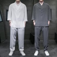 Clothing Thin Casual Sports Suit Summer High End V Neck Slim Fit Three Quarter Sleeves Two Piece Suit