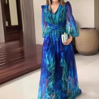 Clothing Retro Fashion Chiffon Long Sleeved Elegant Dress