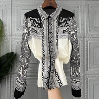 Clothing close your eyes buy Heavy positioning retro printed silk shirt top