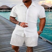 Man's Clothing 2024 New Men's Striped Lapel Shirt Shorts Trend Casual Sportswear Suit