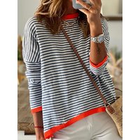 Sweater Contrast Striped Crew Neck Side Stripe Pullovers