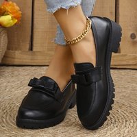 Small Leather Shoes Women's New Thick Soled Bow A Slip-on Large Size Loafers