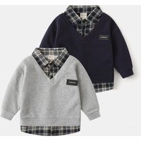 Children's Fake Two Piece Sweatshirt Wholesale 2025 New Korean Version Boy Baby Shirt Collar Splicing Sweatshirt One Piece Drop Shipping
