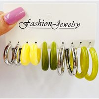 Women's earrings cross-border new color acetate earring set 5-piece set creative simple earrings retro C-shaped earrings