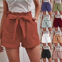 Clothing Summer Bow Tie Loose Casual Shorts Pocket Solid Large High Waist Wide Leg Pants