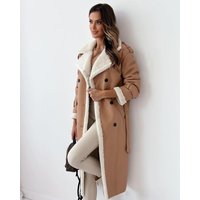 Clothing autumn winter double stand collar lapel coat Maillard wear composite leather plush