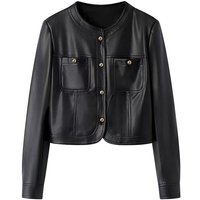 PU Leather Jacket – Chic Chanel Inspired Cropped Blazer Slim Fit Short Coat Petite Trendy Spring & Fall Outerwear