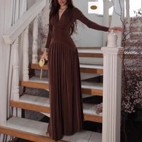 Elegant Velvet Wrap Dress – Winter Slim Fit Long Sleeve V-Neck Midi Dress For Date Night & Parties