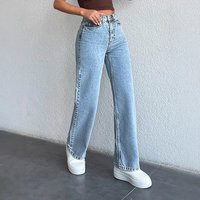 High Waist Straight Leg Jeans For Women - Light Blue Denim Pants With Mid-Stretch & Wrinkle-Free Finish (Classic Fit, Size XS-6XL)