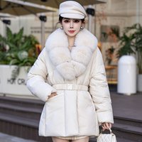 Winter Down Cotton Coat For Women With Large Fur Collar Style Slim Waist Thickened Warm Outerwear