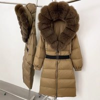 Winter Women's Long Hooded Down Coat – Fox Fur Trim, Waist-Tie, Thickened 95% White Duck Feather (S-2XL)
