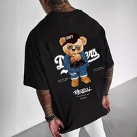 Men's Clothing New European And American Men's Bear Print Pure Cotton Large Size Round Neck Short Sleeve T Shirt