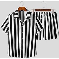Clothing street fashion white striped Hawaiian beach suit