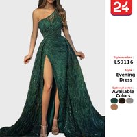 Clothing Spring Summer Sequined Dress European American Style Toast Long Skirt Oblique Shoulder Slit Suspender Evening Gown