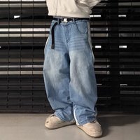 Men's Clothing New Style Splicing Spring And Summer Trend High Street Retro Washed Distressed Light Blue Slim Wide Leg Denim Men's Pants