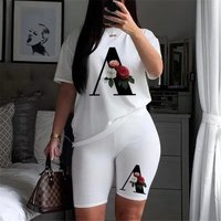 T shirt Short sleeved Wide leg High waisted Shorts Two piece LOGO Casual Suit