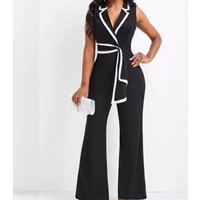 women's clothing new fashion V-neck temperament elegant sleeveless jumpsuit wide-leg pants