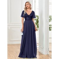 clothing sequin Middle Eastern evening dress banquet mesh large swing dress V neck sexy short sleeved long dress