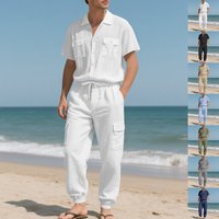 Loose High End Hip Hop Workwear Sports Casual Trousers Linen Beach Short Sleeved Shirt Suit