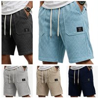 Summer Men's Cargo Shorts Waffle Knit Casual Loose Fit Breathable Beach Shorts