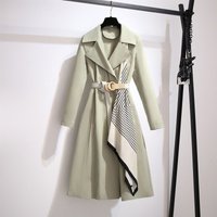 Trench Coat Mid Length Slim Fit Stylish Casual Long Sleeve Jacket Lapel Collar Polyester Blend Print Design