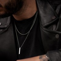 Mens Jewellery Rectangle Pendant Necklace Men Classic Width 2mm Stainless Steel Link Chain Necklace for Men Jewelry Gift