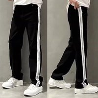 men's Trendy Brand Ribbon Stitching Loose Straight Casual Pants Boys Autumn New Wide-leg Long Pants