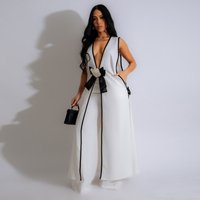 Clothing Hot sale fashion suit sexy camellia bow sleeveless long vest dress wide leg pants suit