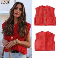 Clothing spring autumn clothing pocket sleeveless short knitted cardigan vest