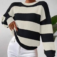 Trendy Striped Knit Sweater For Women - Comfortable Long Sleeve Round Neck Pullover, Casual & Stylish (Multiple Colors & Sizes)