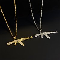 Punk Hip-hop Full Diamond Submachine Necklace Creative Personality Gun AK Pendant Jewelry For Men And Women