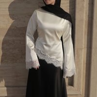 Clothing Elegant Satin & Lace Blouse Long Sleeve Tops Office & Casual Wear
