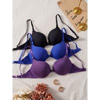 3 Pack Underwear Set Everyday Basic Simple Solid Underwire Padded Push Up Bra Casual & Comfortable T Shirt Bra