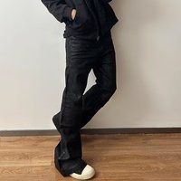 American Retro Brushed Wax Coated Jeans Style Pleated Casual Couples Slightly Flared Wide Leg Pants Trendy.