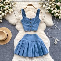 suit short camisole versatile mini skirt denim two piece suit trendy