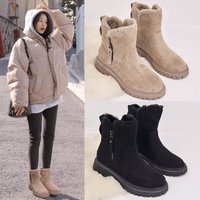 Women's Snow Trendy 2022 New Mid-Calf Plush Thickened Warm Cotton Shoes Leather And Wool Integrated Winter Boots