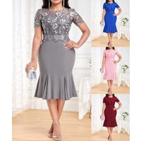 Plus Patchwork Maxi Dress Embroidered Floral Line Skirt Slimming Fit 