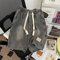 Elastic Waist Denim Shorts Summer Thin Loose Retro Style Trendy Casual Five Point Shorts