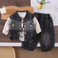 Stylish Autumn Jacket Set Three Piece Fashionable Outfit Denim Jacket Toddlers Spring Autumn Arrival