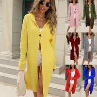 Women's Clothing sweater cardigan new solid color long sleeved hooded long knitted cardigan ladies jacket