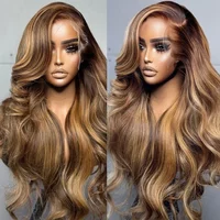 200 Density Body Wave 30 32 Inch Highlight Lace Front Human Hair Color Transparent Lace Frontal Wigs Women