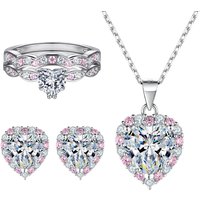 Women's Jewelry Set Love Jewelry Set 3 Piece Set 925 Sterling Silver Ring Pink Diamond Ring Heart Shaped Zircon Earrings Niche Necklace