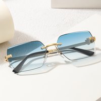 Sunglasses rimless cut edge sunglasses concave metal polygon trend leopard